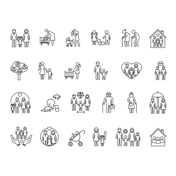Aile Simgesi Seti. Vektör İllüstrasyonları, Anne, Baba, Çocuklar, Büyükanne, Büyükbaba, Evlat Edinme, Hamilelik, İkizler, Bebek Gezginleri, Aile Sigortası ve daha fazlası