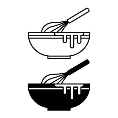 Mixing Bowl Icons. Black and White Vector Illustrations. Cooking Utensil or Dough Kneading Tool. Cooking Concep