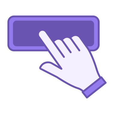 Renkli Düğme Simgesi. Vektör İllüstrasyonu. Web sitesinde İnsan Eli Tuşa Basıyor. Yükleme Konsepti