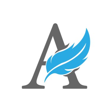 Tüy logosu tasarımı. Tüy bir logo tasarımı. Kuş A logo tasarımı. Simge vektör mürekkebi ilhamını ayarla. Tüy kalem imzası sembolü. Bir logo tasarımı. Kuş Tüyü A logo tasarımı.