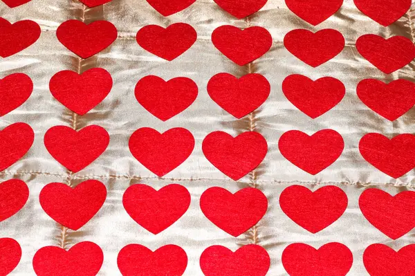 Muitos Corações Sucessivamente Uma Cama Conceito Dia Dos Namorados — Fotografia de Stock