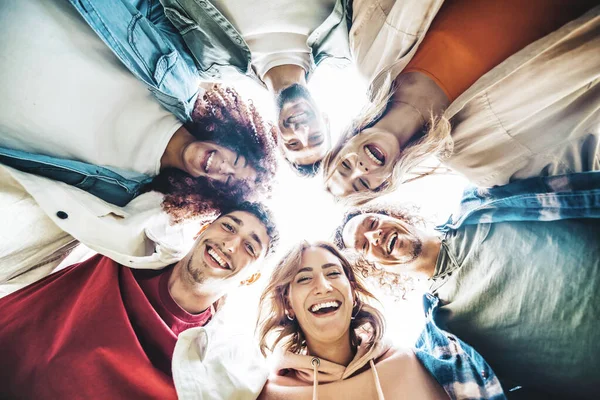 Multiracial Community Young People Smiling Camera Friendship Concept Guys Girls — Stock Photo, Image