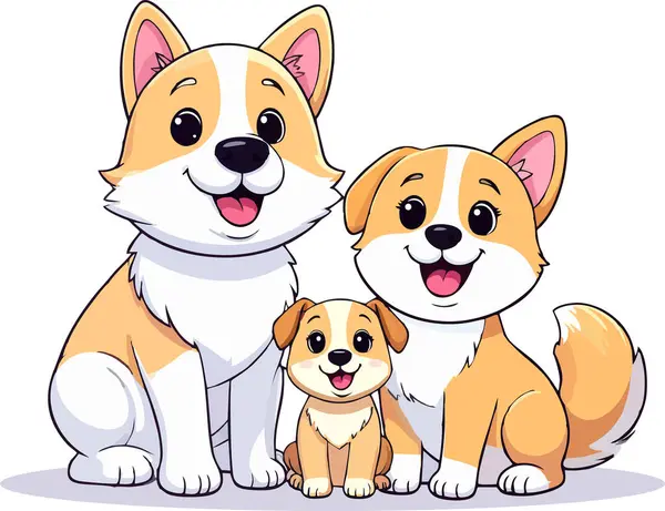 Çizgi film, mutlu köpek ailesi iki yetişkin köpek ve bir yavru köpek.