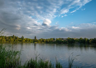 Yeşil ağaçlı güzel bir göl manzarası
