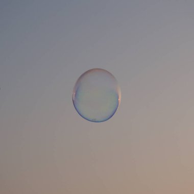 Hassas bir sabun köpüğü Tel-Aviv 'in gökyüzünün akşam renklerini yakalar, havada özgürce süzülür..