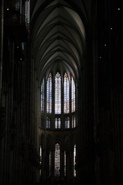 Admire the majestic architecture and stained glass of a Gothic cathedral in Germany, with streams of colored light bathing the grand interior.