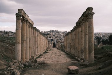 The Roman colonnade stands as a stark reminder of Jordan's historical legacy, with the modern skyline of Amman rising in the background. This blend of ancient and contemporary showcases the enduring nature of Jordan's rich cultural tapestry.