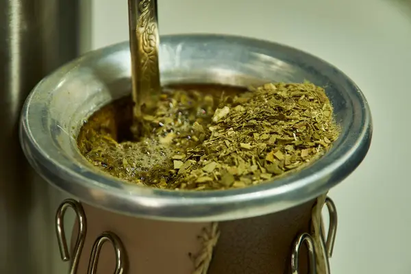 stock image Yerba Mate is consumed at gatherings of friends, a traditional infusion widely consumed in Argentina, Uruguay and Brazil.