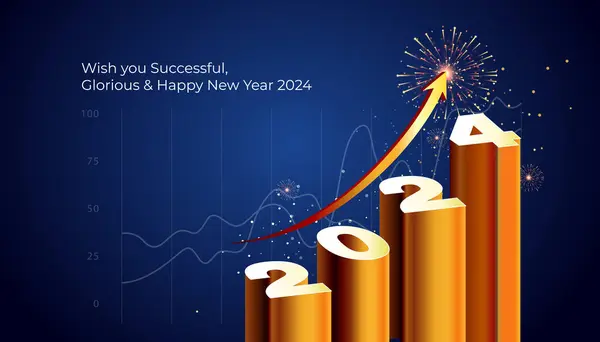 2024 矢印と富のマネーとコインの成長バーのデザイン ビジネスと財務の成功の背景 — ストックベクタ