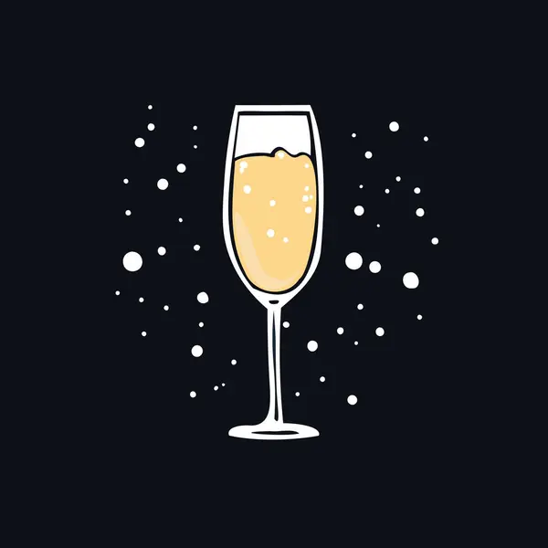 Glass Champagne Med Bobler Svart Bakgrunn – stockvektor