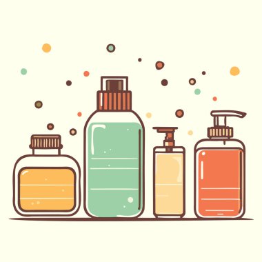 Kozmetik Kavanozları ve Baloncukların Minimalist Vektör İllüstrasyonu