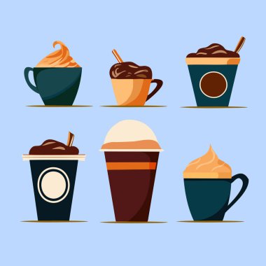 Coffee and ice cream icons set. Vector illustration in flat style