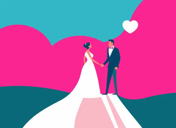 Romantisk Bryllup Illustrasjon Bruden Brudgommen Med Hjerte – stockvektor