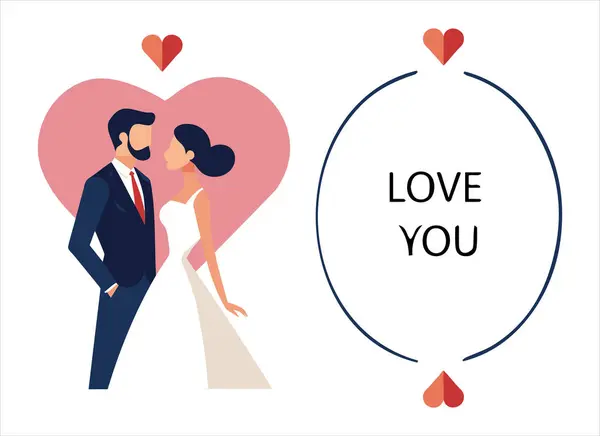 Romantisk Par Illustrasjon Med Hjerte Kjærlighet Melding – stockvektor