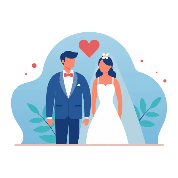 Moderne Bryllup Par Illustrasjon Kjærlighet Matrimony Konsept – stockvektor