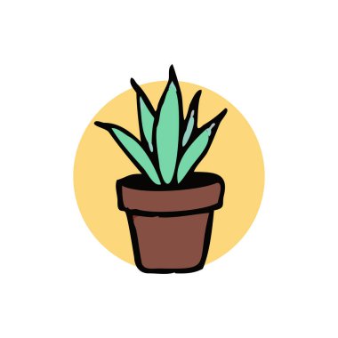 Şirin El Çizimi Aloe Vera in Pot: Vektör Çizimi