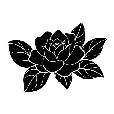 Zarif Siyah Gül Silueti Yaprakları ile