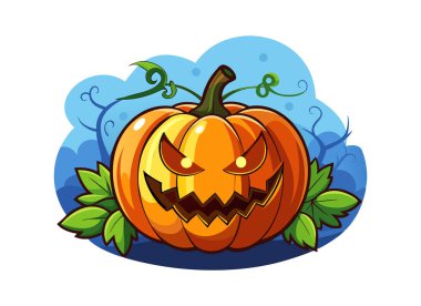 Çizgi film tarzında ürkütücü Cadılar Bayramı Balkabağı İllüstrasyonu