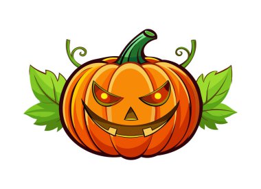 Yapraklı Kötü Jack-O 'Lantern Cadılar Bayramı Balkabağı Çizimi