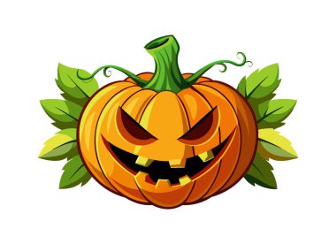 Yeşil Yapraklı Ürkütücü Cadılar Bayramı Balkabağı