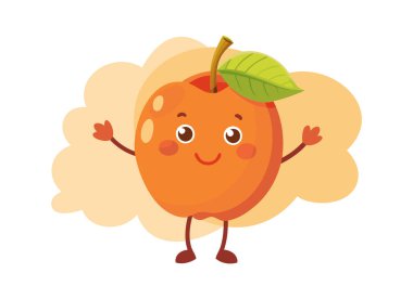 Yapraklı ve Gülümseyen Yüzlü Sevimli Portakal Meyve Karakteri