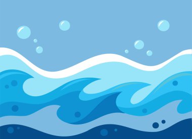 Vector Illustration of Ocean Waves with Bubbles - Blue Sea Background clipart