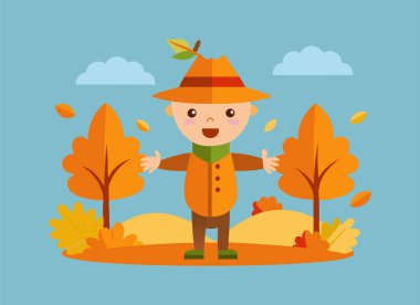 Sonbahar ve Hasat Temaları İçin Neşeli Çizgi Film Korkuluğu Çizimi