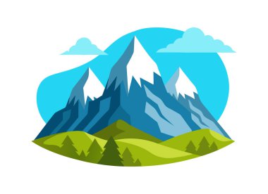 Renkli Çizgi Dağ Manzarası Doğa ve Macera Temaları Çizimi