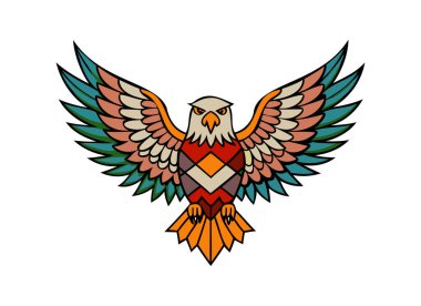  Renkli Geometrik Kartal Vektör Çizimi - Canlı Kabile Sanat Tasarımı
