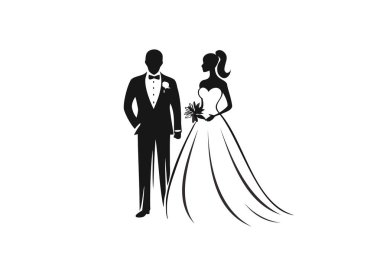 Elegant Wedding Couple Silhouette Illustration clipart