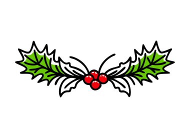 Festive Holly Leaves and Berries Illustration - Perfect for Christmas Designs clipart