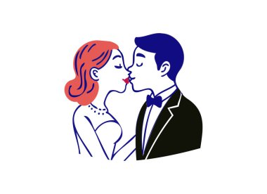 Romantic Couple Illustration in Classic Style - Wedding Kiss Art clipart