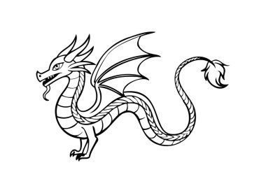 Karmaşık Ejderha Çizgisi Sanatı - Yüksek Kaliteli Siyah ve Beyaz Çizim