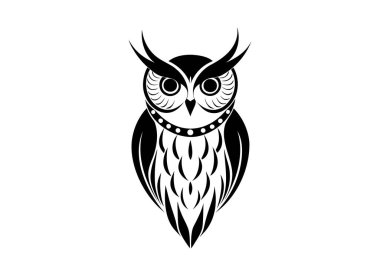 Zarif Siyah Baykuş Dövme Tasarımı - Minimalist Vektör Sanatı