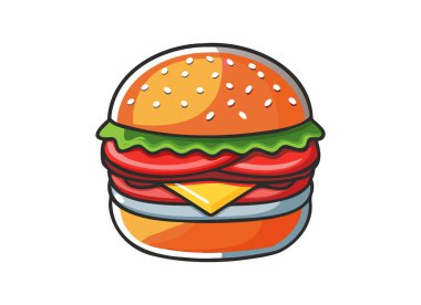 Peynir ve Toplamalı Renkli Çizgi Film Burger Çizimi