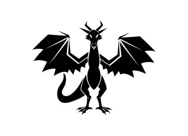 Siyah Ejder Silüeti Çizimi - Fantezi Vektör Sanatı