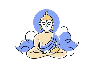 Meditasyon ve Farkındalık İçin Mavi Aura ile Minimalist Buda İllüstrasyonu