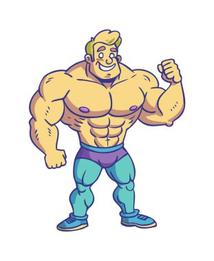 Çizgi film Vücut Geliştirici Flexing Muscles Fitness Illustration