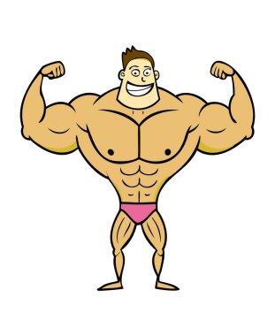 Çizgi film Vücut Geliştirici Flexing Kas Vektörü İllüstrasyonu