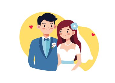 Büyüleyici Düğün Çifti Illustration - Gelin ve Damat Çizgi Filmi Sanatı