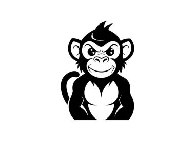 Cartoon Monkey Illustration  Black and White Vector Art clipart