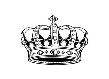 Intricate Black and White Crown Illustration - Vector Design clipart