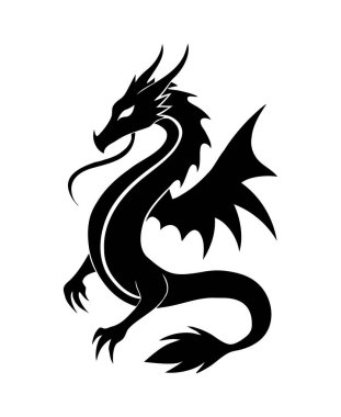 Siyah Ejder Silüeti Tasarım Vektörü - Efsanevi Yaratık Çizimi