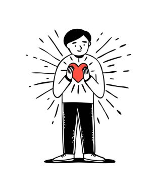 Illustration of Person Holding Heart - Love and Compassion Concept clipart