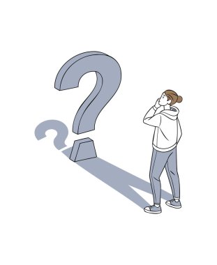 Dalgın Kadın Büyük Soru İşareti Kavramsal İllüstrasyonunu Düşünüyor