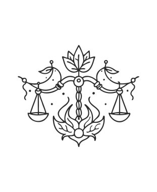 Çiçek Tasarımı ile Terazi Burç İşareti Vektör Çizgisi Sanatı