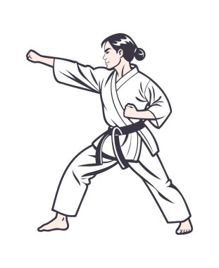 Hareketli Karate Kadını - Dövüş Sanatları İllüstrasyonu