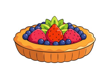 Çilek ve böğürtlenli Lezzetli Meyveli Tart Çizimi