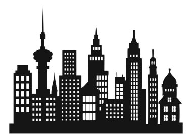Modern City Skyline Silueti: İkonik Kentsel Gökdelenler Vektör İllüstrasyonu
