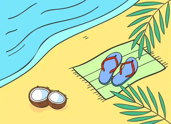 Flip flops ve hindistan cevizli Tropik Plaj Fotoğrafları